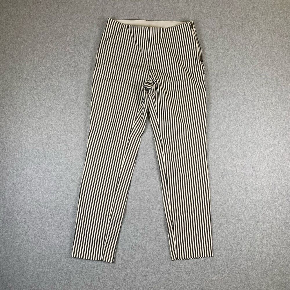 A New Day Womens Size 2 Ankle Pants Black White Stripe Side Zipper Stretch